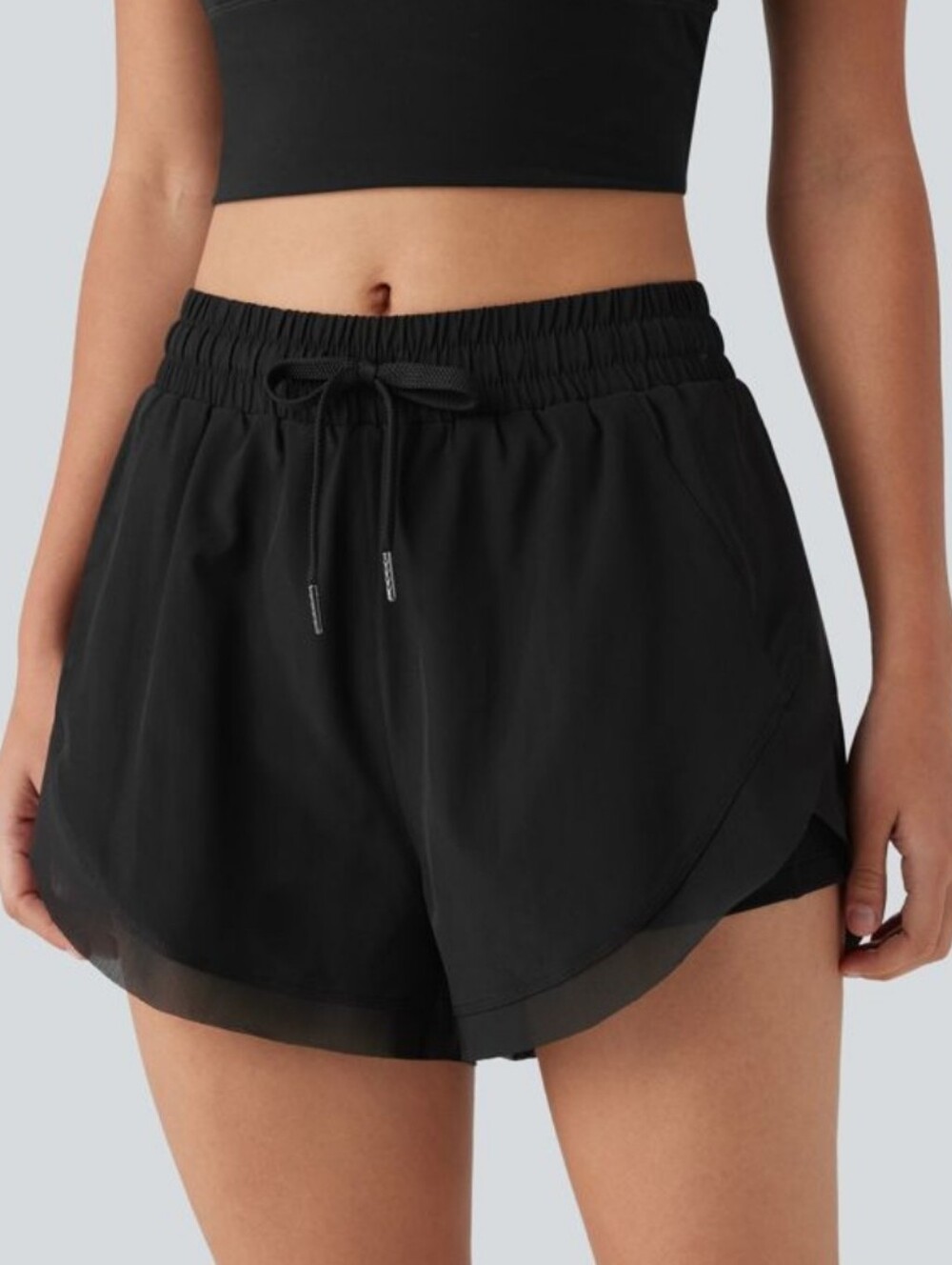 Halara Mid Rise Drawstring Mesh 2-in-1 Flowy Running Shorts 3"